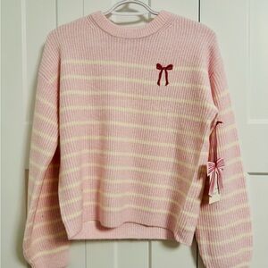 Women’s Holiday Crewneck Pullover Sweater, A New Day, Pink/Cream Striped